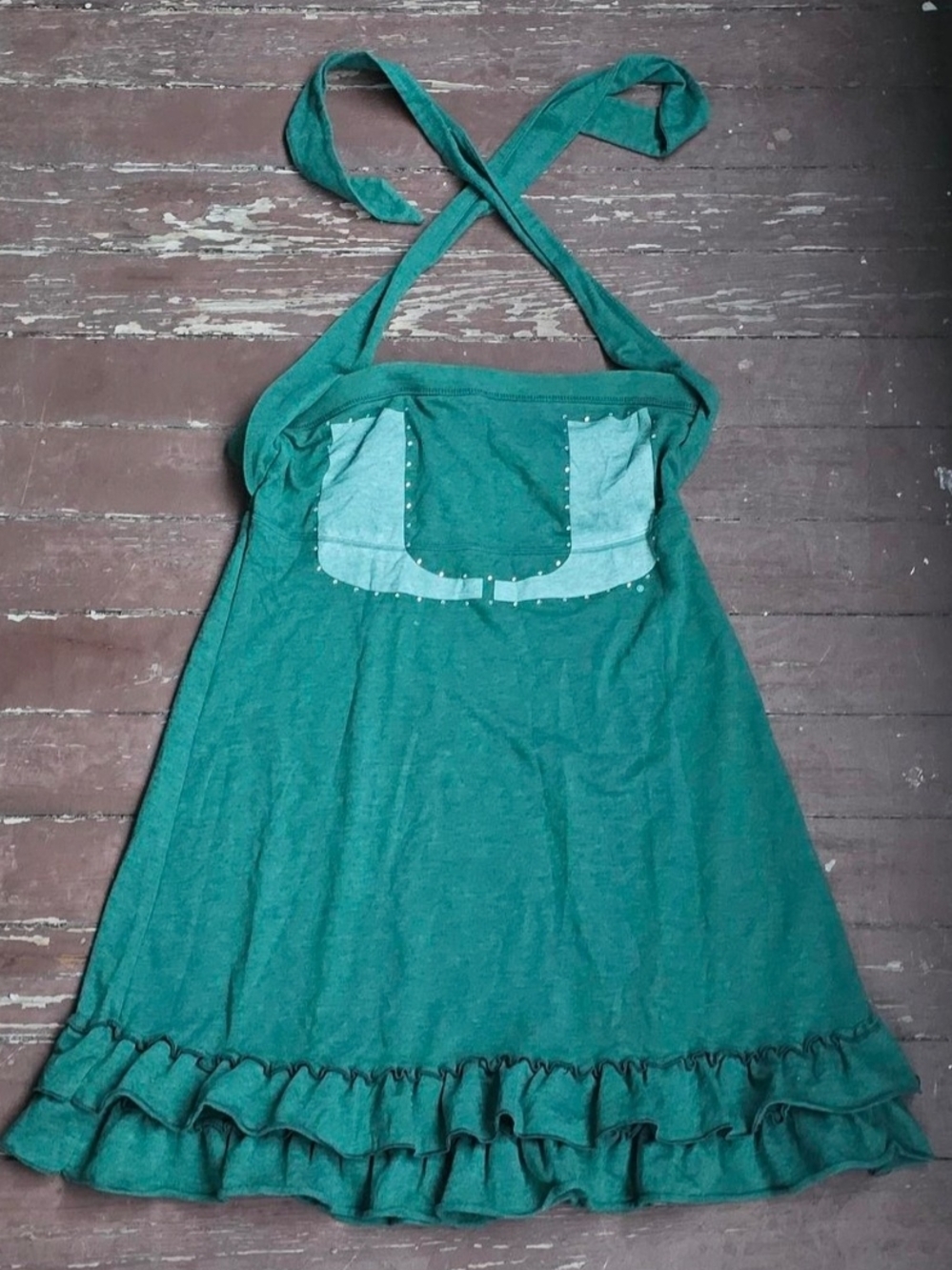 PINK Victoria's Secret Teal Halter Ruffle Hem Dress